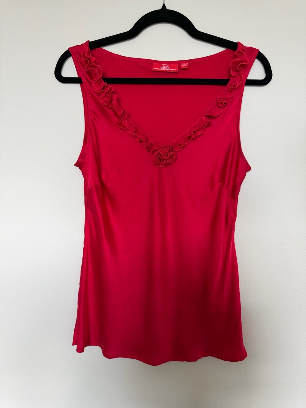 Oscar de la Renta Cherry Red Silk Ruffle Tank Top Medium